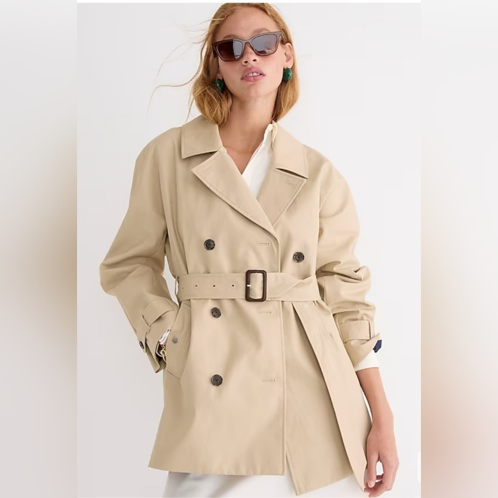 NWT J. Crew, Short trench coat, Medium, Vintage Khaki